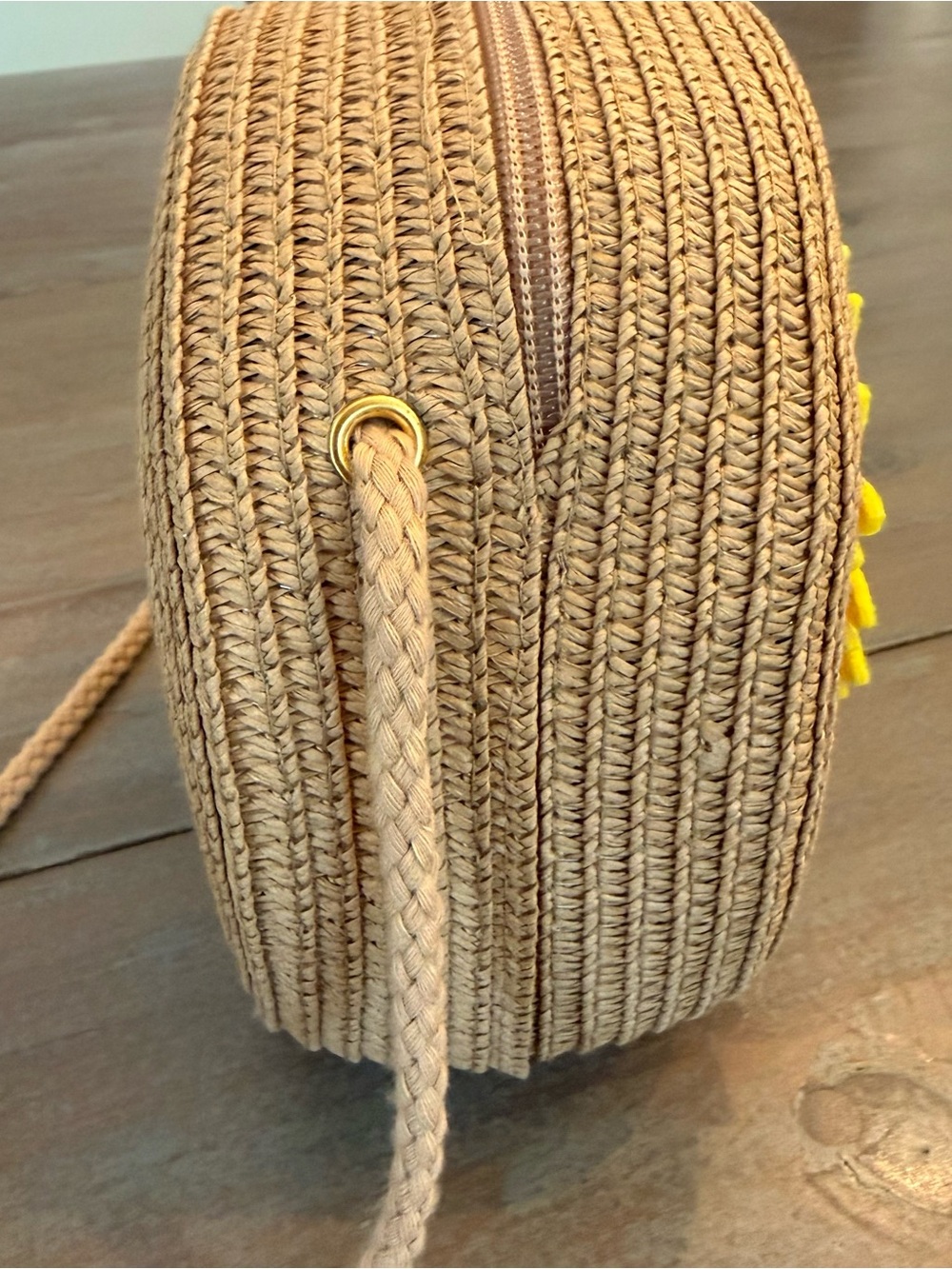 Straw Round Crossbody Bag with Yellow Sunflower Accent - Picture 6 of 12